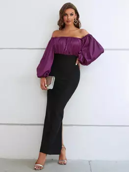 Новинка 2023, сексуальное облегающее платье с открытыми плечами и рукавами-фонариками, женское элегантное платье с длинным рукавом, модель Modphy