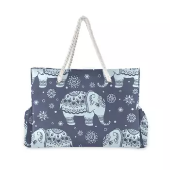 Новинка 2023, женская пляжная сумочка с Африканским принтом слона, вместительная черная сумка для покупок на плечо, богемная Женская Повседневная Сумка-тоут