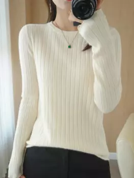 Новинка 2023, Женский пуловер, свитер Мериносовая ткань, Осень-зима, мягкие теплые свитера, Топ с длинным рукавом, джемпер, женский корейский стиль