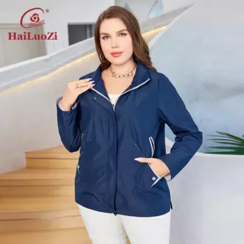 Новинка 2023, Женский тренчкот HaiLuoZi, женская короткая верхняя одежда со съемным капюшоном, однотонная женская куртка с косым карманом, 728