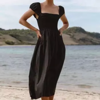 Новинка 2023, женское Хлопковое платье с квадратным вырезом и пышными рукавами, высокоэластичное платье на груди