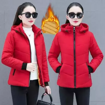 Новинка 2023, женское пуховое пальто из хлопка, зимняя куртка, женские универсальные облегающие парки, теплая толстая верхняя одежда, короткое толстое пальто с капюшоном
