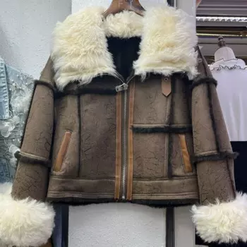 Новинка 2023, зимняя женская искусственная овечья кожа, Ранняя для женщин, Короткая Толстая теплая Двухсторонняя куртка из искусственного меха, Женская парка Y3301