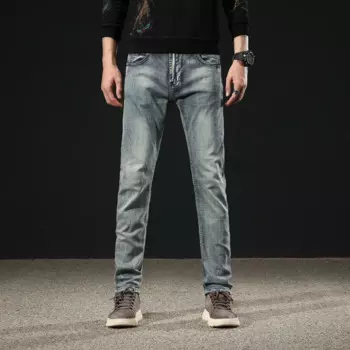 Новинка 2024, американские джинсы в стиле ретро, мужские облегающие прямые брюки, модные брендовые винтажные синие мужские джинсы, мужские брюки-карго