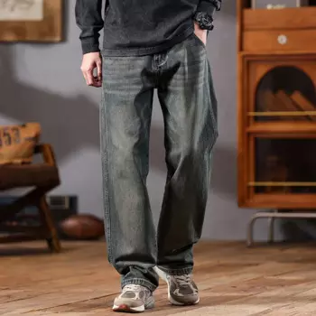 Новинка 2024, американские высококачественные джинсы в стиле ретро, мужские свободные модные брендовые брюки с широкими штанинами, мешковатые джинсы, брюки-карго