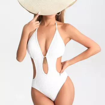 Новинка 2024, белый цельный купальник, Женский однотонный сексуальный купальник с глубоким V-образным вырезом и открытой спиной, летний пляжный купальник, купальный костюм, боди