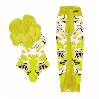 Новинка 2024, Цельный купальник с цветочным принтом, роскошный женский купальник, монокини, женский купальный костюм с ремнем, летняя пляжная одежда