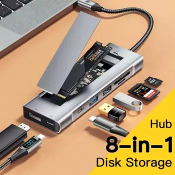 Новинка 2024, док-станция 8 в 1 для ноутбука с функцией хранения дисков, USB Type-c в HDMI, док-станция для Macbook Pro Air M1 M2