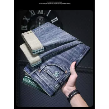 Новинка 2024, джинсы с эффектом потертости в стиле ретро, мужские Модные вышитые универсальные красивые облегающие повседневные длинные брюки большого размера