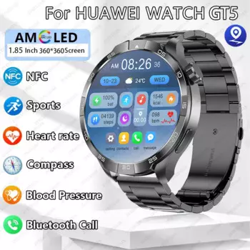 Новинка 2024 года для HUAWEI GT5, спортивные умные часы для мужчин, 1,85 дюйма, AMOLED-экран, NFC, GPS, компас, водонепроницаемые умные часы с Bluetooth-вызовом