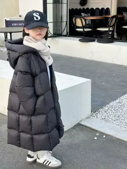 Новинка 2024, хлопковая пуховая куртка, длинная зимняя одежда, теплая детская одежда, детское толстое пальто с капюшоном для девочек, E4366