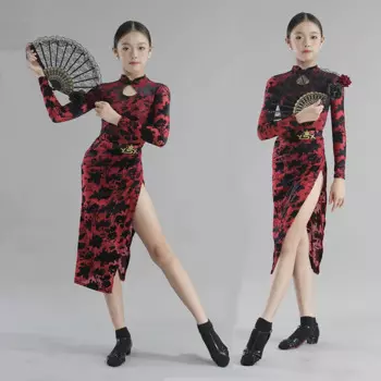 Новинка 2024, костюм для латиноамериканских танцев в китайском стиле, детская одежда для бальных танцев и выпускного бала для девочек, одежда для тренировок, Танго, сценическая одежда VBH807