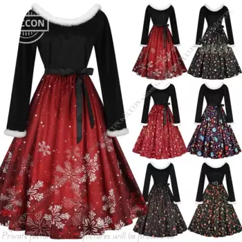 Новинка 2024, красное платье с рождественской тематикой и принтом, платье для новогодних выступлений, сценических мероприятий, маскарада, фестивалей, женское рождественское платье