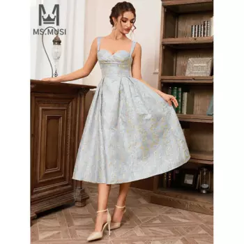 Новинка 2024, модное женское платье-миди на бретелях с вышивкой без рукавов