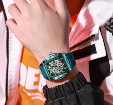 Новинка 2024, модные полностью автоматические механические часы, полностью вырезанные водонепроницаемые мужские водонепроницаемые часы с винным бочонком