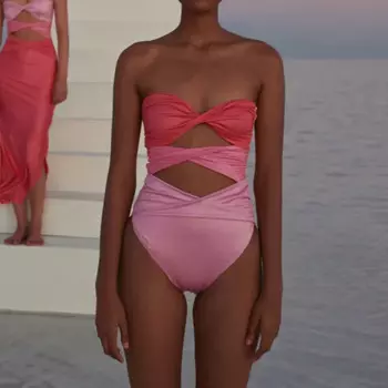 Новинка 2024, Модный женский купальник KEXU без бретелек с открытой спиной и градиентным принтом без рукавов, цельные костюмы, боди