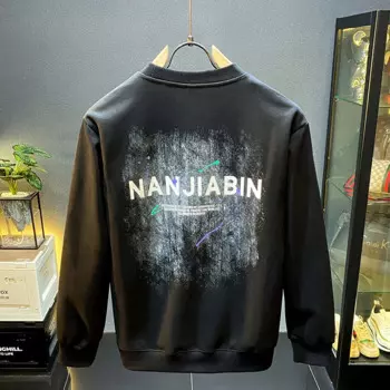 Новинка 2024, мужская осенне-зимняя модная повседневная универсальная уличная высококлассная свободная эластичная футболка с длинными рукавами и принтом