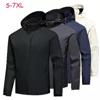 Новинка 2024, Мужская Весенняя однотонная куртка с капюшоном, Мужская Осенняя Удобная Уличная Повседневная ветрозащитная куртка для кемпинга, мужская модель 7xl