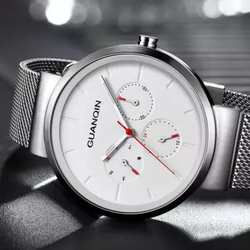 Новинка 2024, мужские часы Guanqin, модные кварцевые часы для мужчин из нержавеющей стали, мужские многофункциональные спортивные часы для мужчин