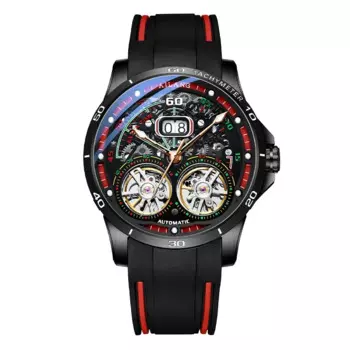 Новинка 2024, мужские часы с двойным турбийоном, автоматические часы с полым механизмом, мужские светящиеся водонепроницаемые часы с силиконовым ремешком