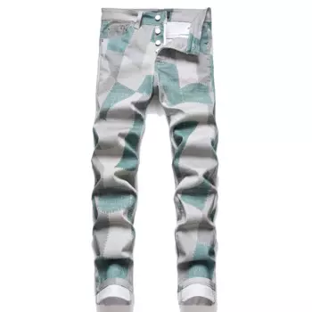 Новинка 2024, мужские потертые джинсы с цифровым принтом, мужские Узкие Эластичные зауженные прямые джинсы, мужские джинсовые повседневные хлопковые брюки