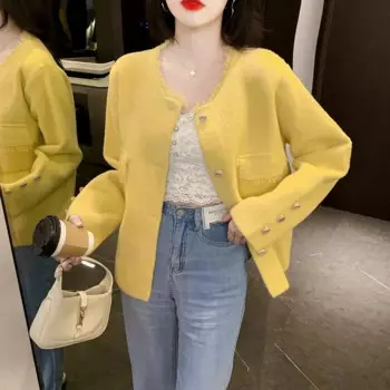 Новинка 2024, Осень-зима, женский элегантный твидовый маленький костюм Lnsozkdg, короткая куртка, шикарная Офисная Женская свободная куртка с круглым вырезом, женская одежда