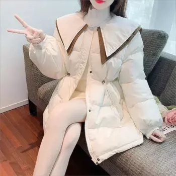 Новинка 2024, осенне-зимние парки, пуховая куртка с хлопковой подкладкой, женская модная теплая верхняя одежда на молнии с кукольным воротником