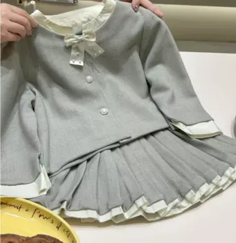 Новинка 2024, Осенние Официальные Женские комплекты для маленьких девочек, пальто + юбка, элегантные костюмы принцессы