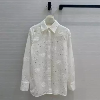 Новинка 2024, осенняя рубашка в консервативном стиле с отложным воротником и длинными рукавами, женская белая милая футболка с вышивкой и цветочным принтом, топы