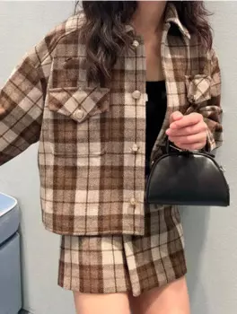 Новинка 2024, осенняя женская куртка, модная и изысканная свободная рубашка в стиле ретро с сетчатым карманом, женское шерстяное пальто