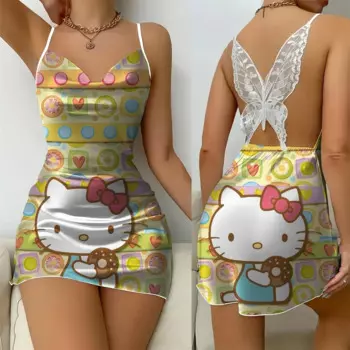 Новинка 2024 пикантная домашняя пижама для женщин платья с мультяшным рисунком летняя Пижама без рукавов для женщин модная женская пижама