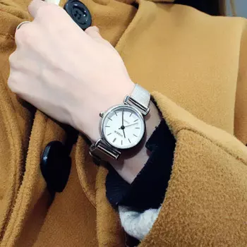 Новинка 2024, простые маленькие круглые элегантные модные женские повседневные часы в стиле ретро, женские Студенческие Кварцевые наручные часы с сетчатым ремешком