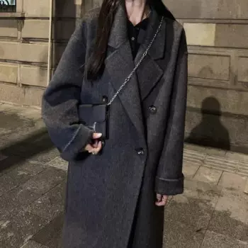 Новинка 2024, роскошное двустороннее кашемировое пальто из смесовой шерсти для осени и зимы, женское длинное пальто с высоким воротником и поясом