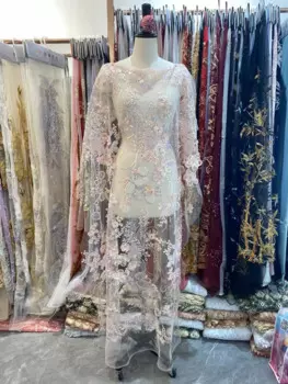 Новинка 2024, роскошные свадебные вечерние платья с 3D вышивкой, цветочными блестками, бусинами, 5 ярдов, кружевные тканевые шторы для мебели, украшение