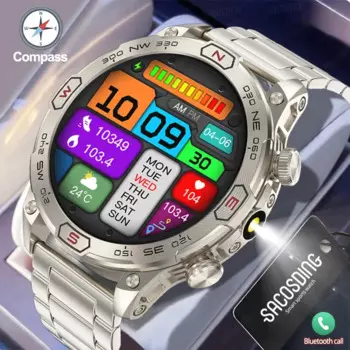 Новинка 2024, Смарт-часы 466*466 с фонариком AMOLED, уличный компас, водонепроницаемые спортивные часы 1ATM, Смарт-часы с Bluetooth, звонками, GPS, треком