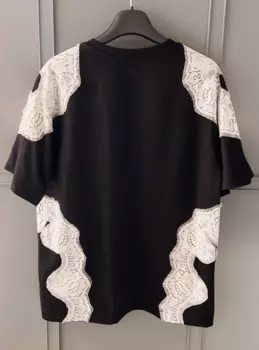 Новинка 2024 стильная футболка с кружевом и контрастным хлопком