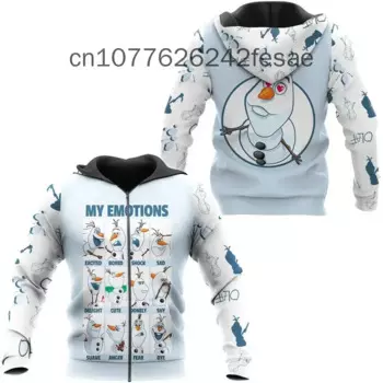 Новинка 2024, толстовка с капюшоном Frozen Disney Olaf, мужская и женская толстовка на молнии с рисунком аниме