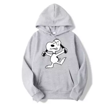 Новинка 2024, толстовка Snoopy для женщин и мужчин, толстовка большого размера с мультяшным аниме, серый пуловер для пар, одежда, топы