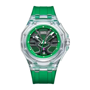 Новинка 2024, трендовые прозрачные многогранные зеленые мужские часы, акриловые зеркальные силиконовые Роскошные спортивные водонепроницаемые мужские часы