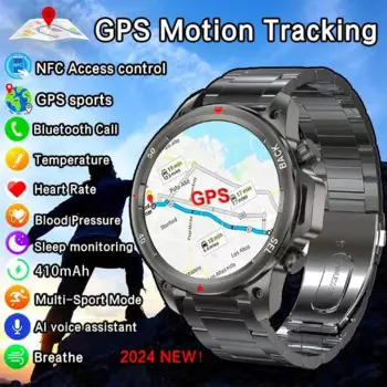 Новинка 2024, умные часы с GPS, мужские светодиодные фонарики, для занятий спортом на открытом воздухе, для фитнеса, с трекингом, стандартным компасом, 410 мАч, умные часы с большим аккумулятором и поддержкой BT