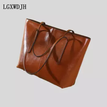 Новинка 2024, вместительная кожаная женская сумка через плечо, городская Минималистичная модная прошитая Сумка-тоут, Женская многофункциональная сумка