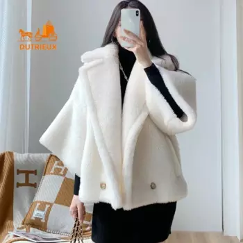 Новинка 2024, высокое качество, женское короткое зимнее пальто, 62% альпака, 26% шерсть, 12% шелк, кашемировая теплая куртка из натурального меха