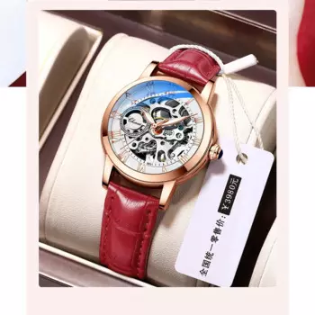 Новинка 2024 женские Автоматические механические часы наручные часы с бриллиантами женские спортивные водонепроницаемые светящиеся часы розового цвета