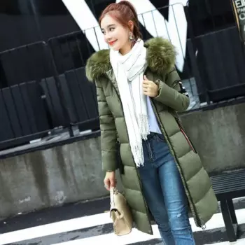Новинка 2024, женские пуховые парки, зимняя куртка с большим меховым воротником, плотное облегающее пальто, Модная хлопковая верхняя одежда с капюшоном, Длинная женская куртка