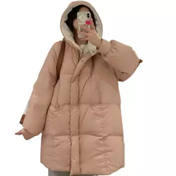 Новинка 2024, женский пуховик, зимнее пальто, женская парка средней длины, свободная толстая верхняя одежда, модное простое пальто с капюшоном