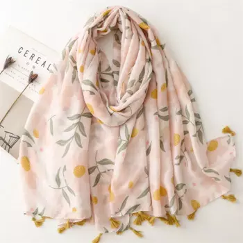Новинка 2024, женский шарф с принтом, хлопковый шарф из вуали, шали