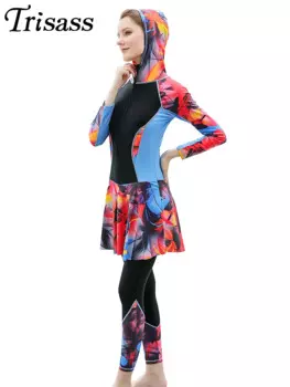 Новинка 2024, женский слитный купальник Trisass, монокини с длинным рукавом, длинные брюки, боди с шапочкой, купальный костюм, топ, защита