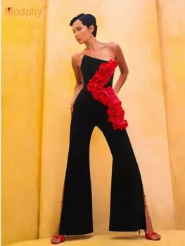 Новинка 2024, Женское боди без бретелек с аппликацией Modphy, обтягивающее боди с разрезом, сексуальное боди без рукавов, обтягивающее Клубное коктейльное боди