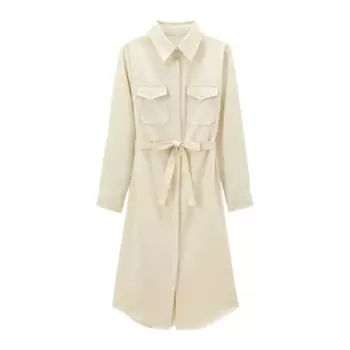 Новинка 2024, женское модное элегантное платье миди в стиле рубашки с карманами и поясом, женское платье в стиле ретро с длинными рукавами, платья