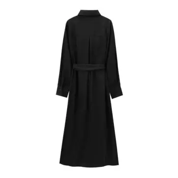 Новинка 2024, женское модное элегантное платье миди в стиле рубашки с карманами и поясом, женское платье в стиле ретро с длинными рукавами, платья